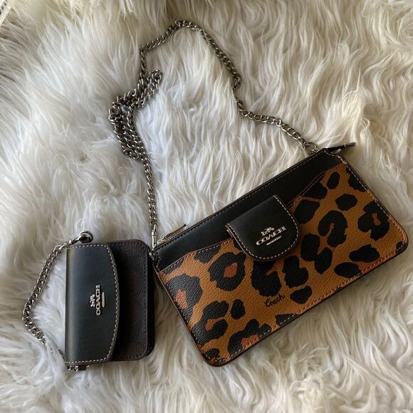 Coach Poppy Crossbody with Card Case in Leopard Print and Signature Canvas - Picture 4 of 8